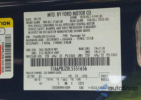 2020 Ford Mustang Shelby Gt350R from USA, damaged, VIN 1FA6P8JZ0L5551656